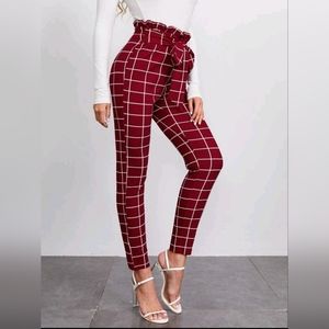 SHEIN Clasi Paperbag Waist Belted Grid Pants Size Large